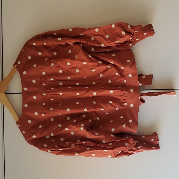 Madewell Tie-Front Top Orange Polka-dot Size 4 - Picture 2 of 6